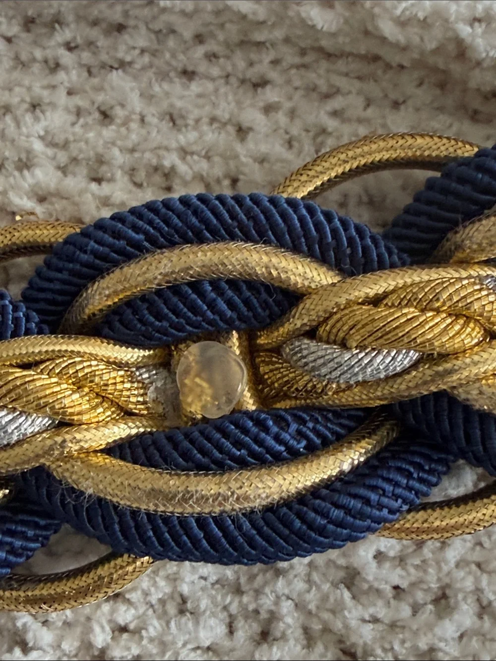 Navy and Gold Braided  Belt med to large Velcro adjustable